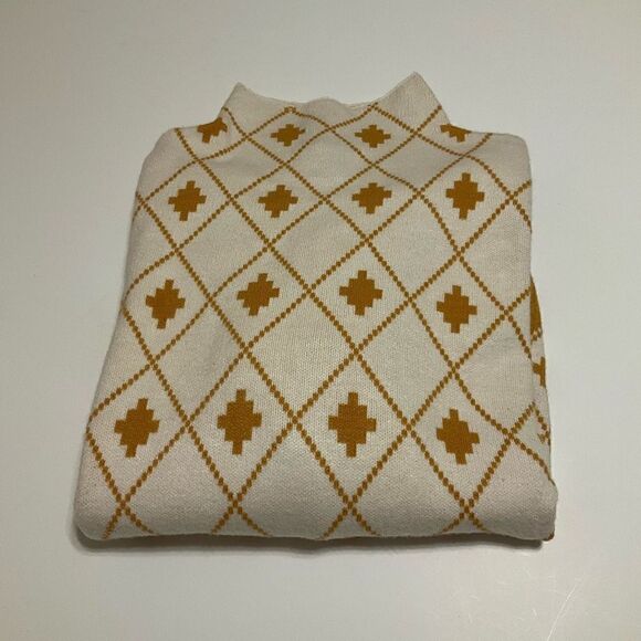 Rachel Zoe Funnel Neck Geometric Sweater, M. Mustard and White. Quality - Picture 10 of 16